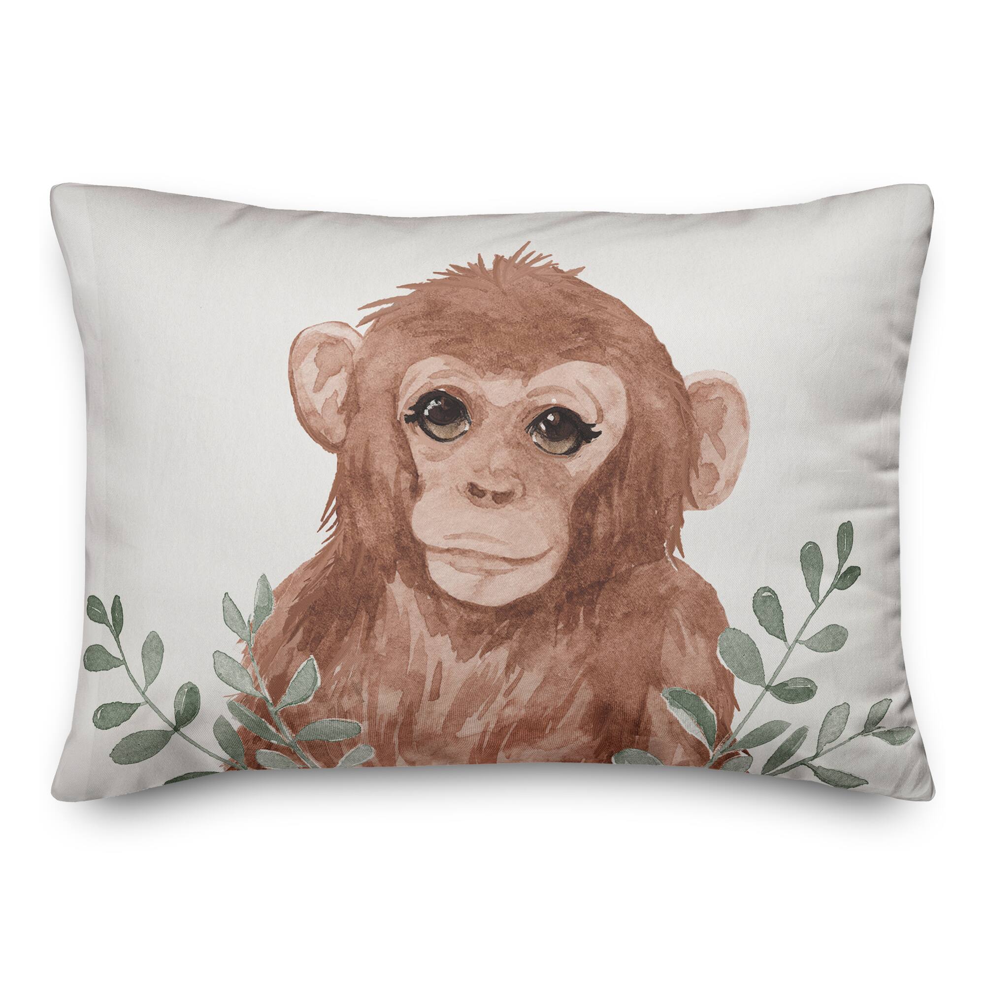 Baby Monkey In Leaves 20" x 14" Throw Pillow
